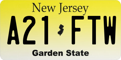 NJ license plate A21FTW