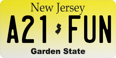 NJ license plate A21FUN