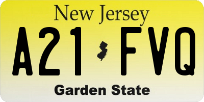 NJ license plate A21FVQ