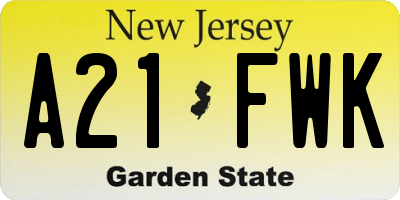 NJ license plate A21FWK