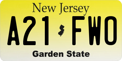 NJ license plate A21FWO