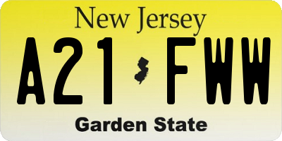 NJ license plate A21FWW