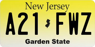 NJ license plate A21FWZ