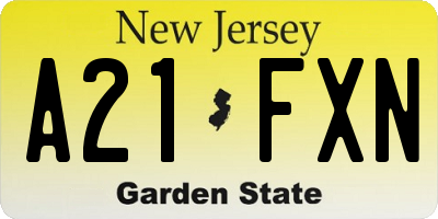 NJ license plate A21FXN