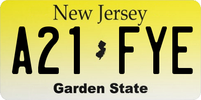 NJ license plate A21FYE
