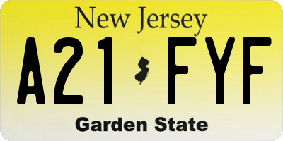 NJ license plate A21FYF