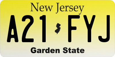 NJ license plate A21FYJ