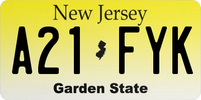 NJ license plate A21FYK