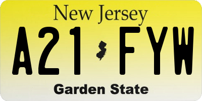 NJ license plate A21FYW
