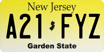 NJ license plate A21FYZ