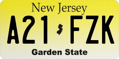 NJ license plate A21FZK