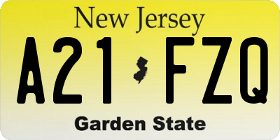 NJ license plate A21FZQ