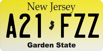 NJ license plate A21FZZ