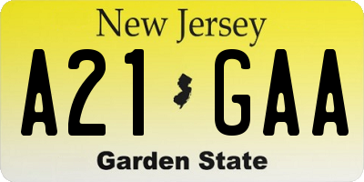 NJ license plate A21GAA
