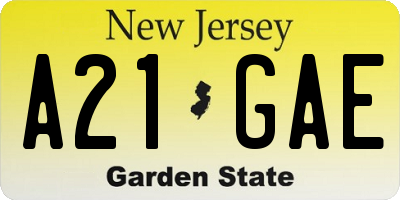 NJ license plate A21GAE