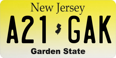NJ license plate A21GAK