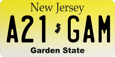 NJ license plate A21GAM