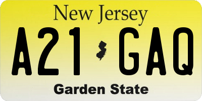 NJ license plate A21GAQ