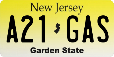 NJ license plate A21GAS
