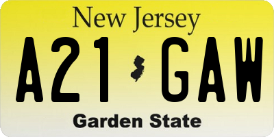 NJ license plate A21GAW
