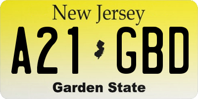 NJ license plate A21GBD