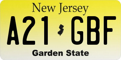 NJ license plate A21GBF