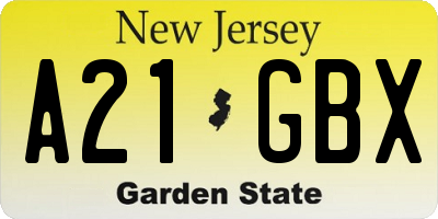 NJ license plate A21GBX
