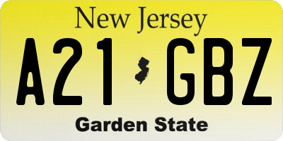 NJ license plate A21GBZ