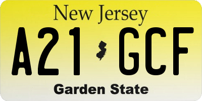 NJ license plate A21GCF