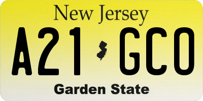 NJ license plate A21GCO