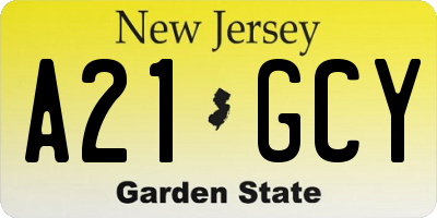 NJ license plate A21GCY