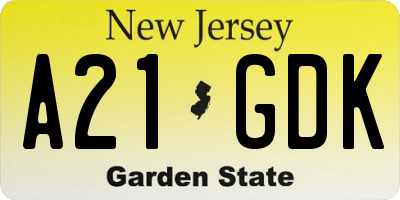 NJ license plate A21GDK