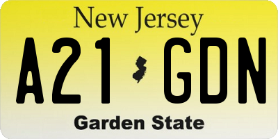 NJ license plate A21GDN