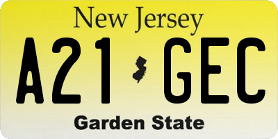 NJ license plate A21GEC