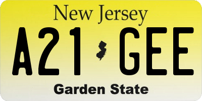 NJ license plate A21GEE