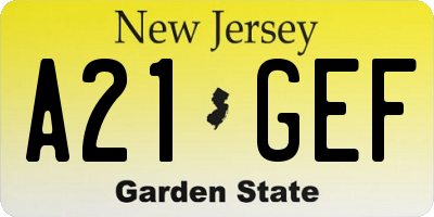 NJ license plate A21GEF