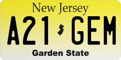 NJ license plate A21GEM