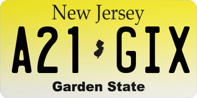 NJ license plate A21GIX