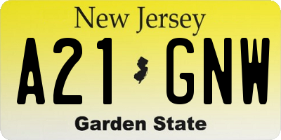 NJ license plate A21GNW