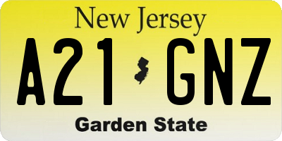 NJ license plate A21GNZ
