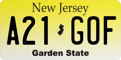 NJ license plate A21GOF