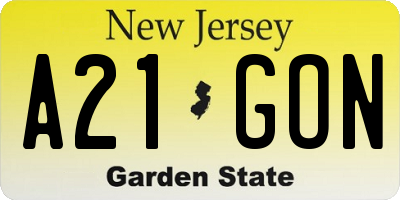 NJ license plate A21GON