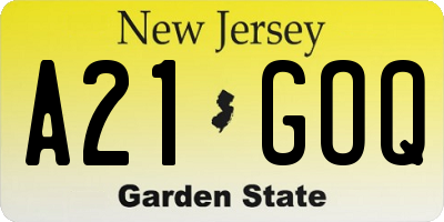 NJ license plate A21GOQ