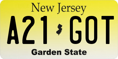 NJ license plate A21GOT