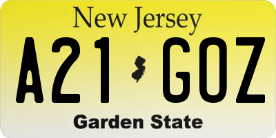 NJ license plate A21GOZ