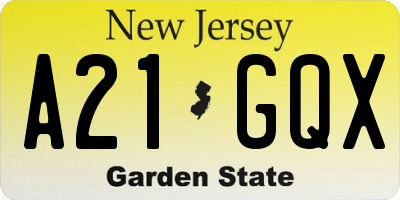 NJ license plate A21GQX