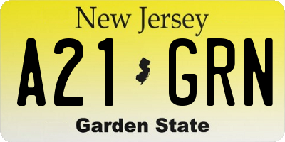 NJ license plate A21GRN