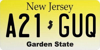 NJ license plate A21GUQ