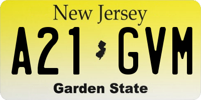 NJ license plate A21GVM