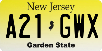 NJ license plate A21GWX